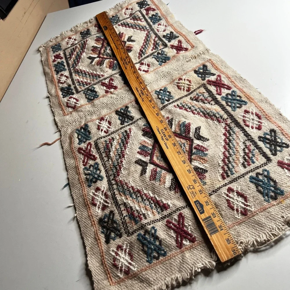 Vintage Hand Woven Tribal Textile Runner Geometric Southwestern Embroidery 36x16